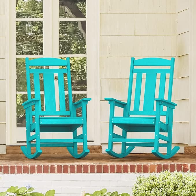 LUE BONA Outdoor Rocking Chairs Set of 2, HDPS Porch Rocker - Image 3