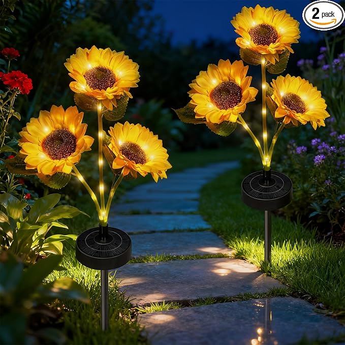 Upgraded Solar Sunflower Lights, 2 Pack Solar Garden Lights by Unknown