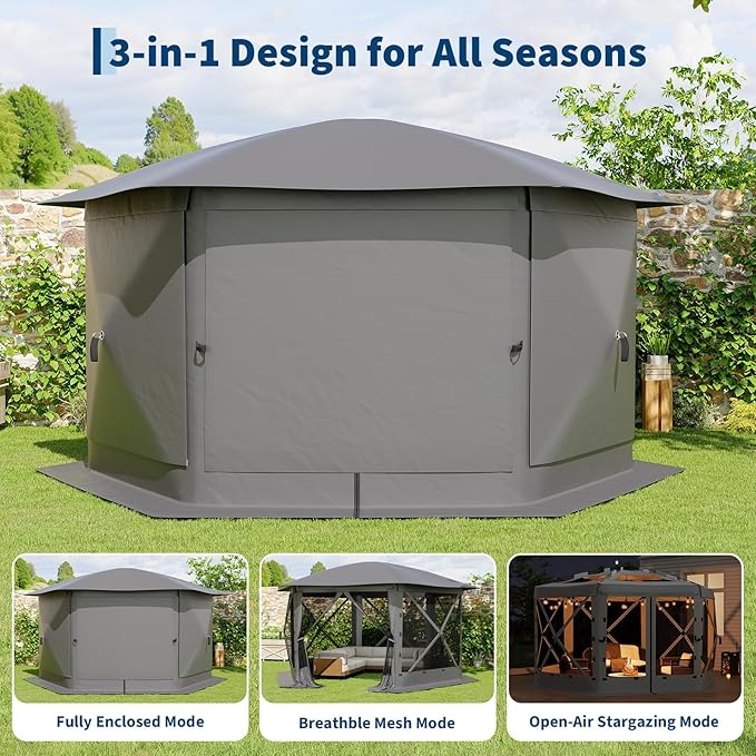 11.5x11.5FT 6-Sided Pop Up Gazebo Tent，One-Push Setup Canopy Tent - Image 3