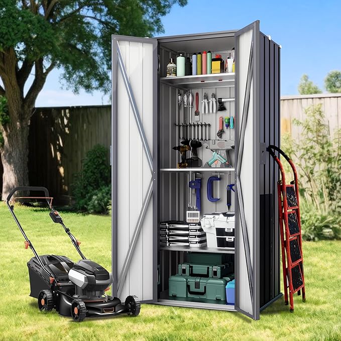 Greesum Outdoor Metal Storage Cabinet, Vertical Tool Organizer - Image 6
