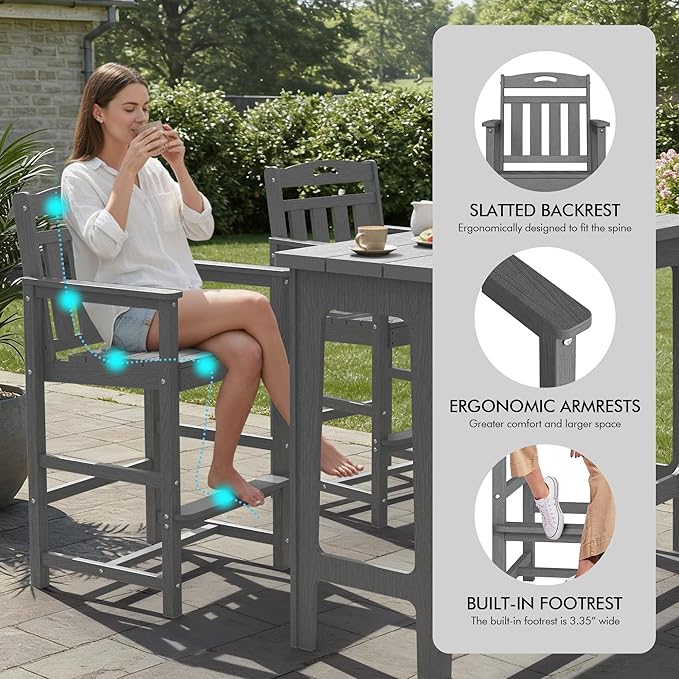 Ciokea Outdoor Bar Height Table Set of 5, Heavy-Duty All-Weather HDPE Patio Bar - Image 6