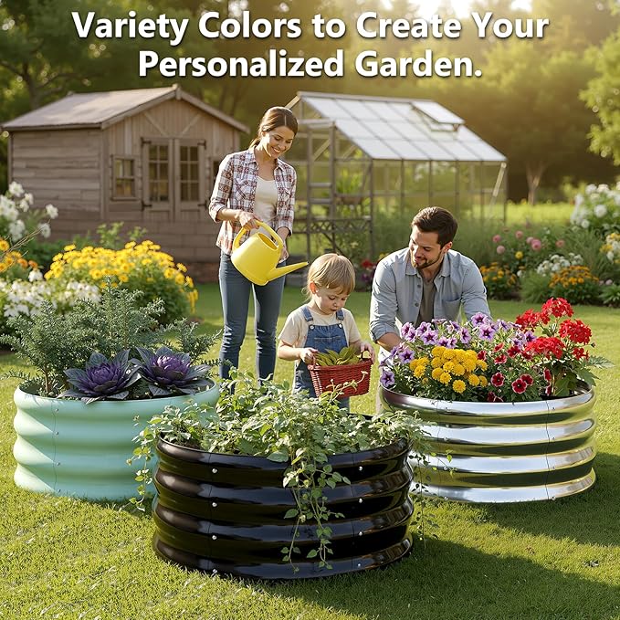 3 Pcs 2x2x1ft Round Galvanized Raised Garden Bed Planter Boxes Outdoor - Image 6
