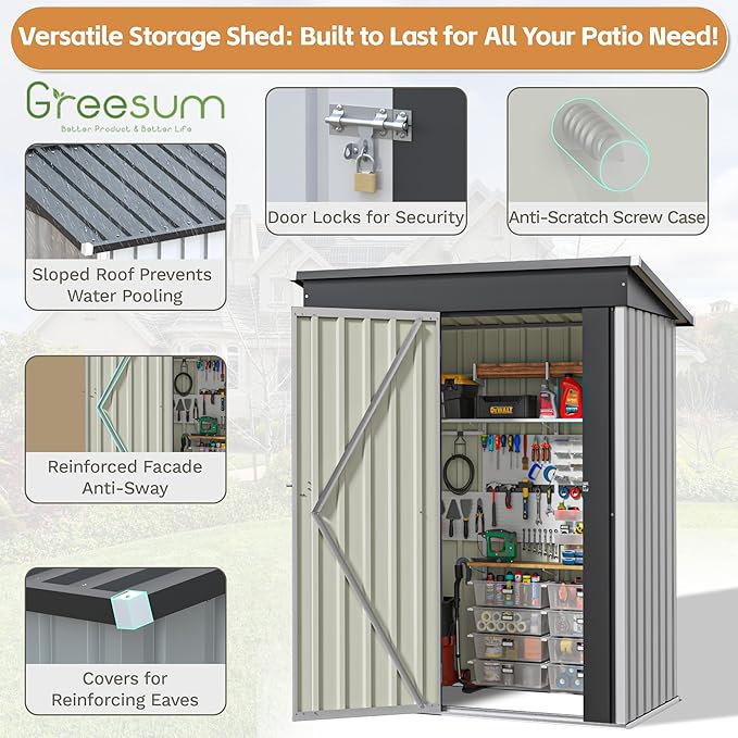 Greesum 5×3 FT Outdoor Storage Shed, Metal Storaged Sheds Without Floor - Image 4