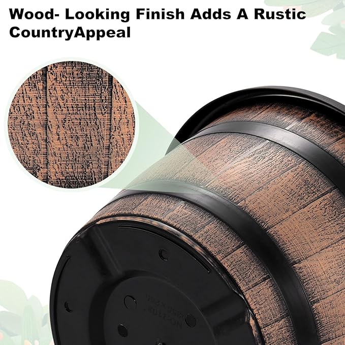 Quarut Large Plastic 4 Pack14 inch Plant Pots, Whiskey Barrel Planters - Image 5