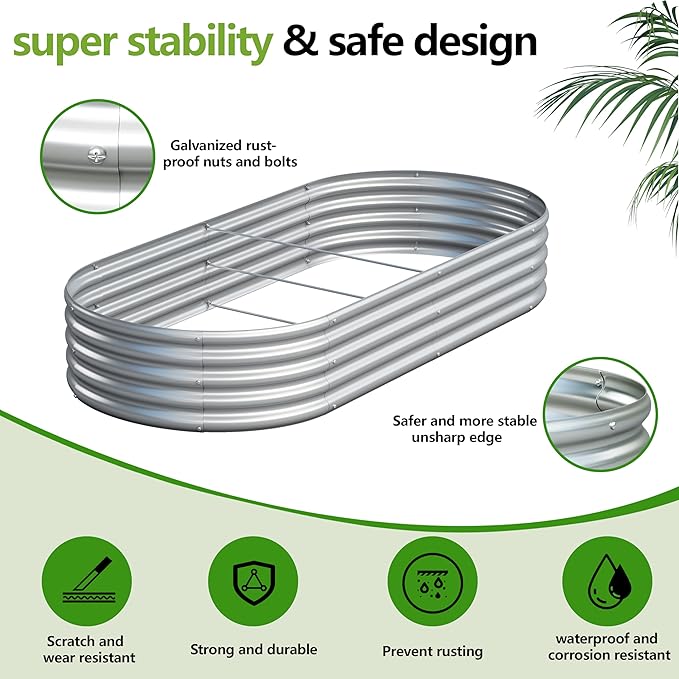 2PCS 8x4x1ft Galvanized Metal Raised Garden Bed Kit, Outdoor Planter Box - Image 4