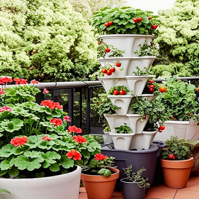 Strawberry Planters, 3 Tiered Vertical Stackable Planter, Herb Stacking Tower - Image 8