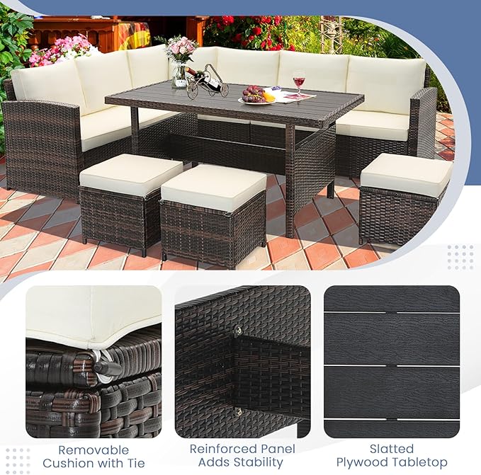 Tangkula 7 Pieces Wicker Patio Furniture Set, Rattan Sofa - Image 7