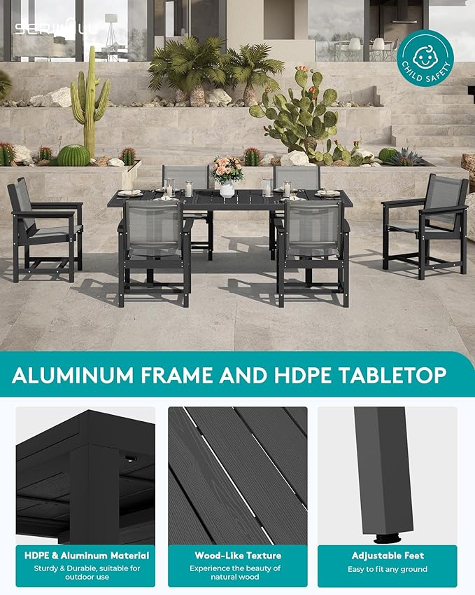 SERWALL 9-Piece Outdoor Dining Set, All Weather HDPE Patio Furniture Set - Image 5