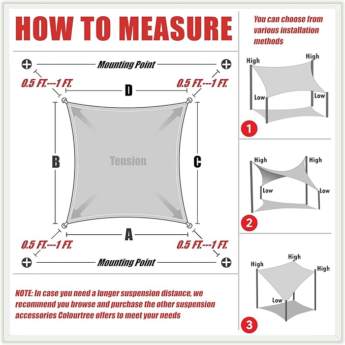 ColourTree TAPR1616 Custom Size 18' x 19' Beige Sun Shade Sail Canopy UV Block - Image 6
