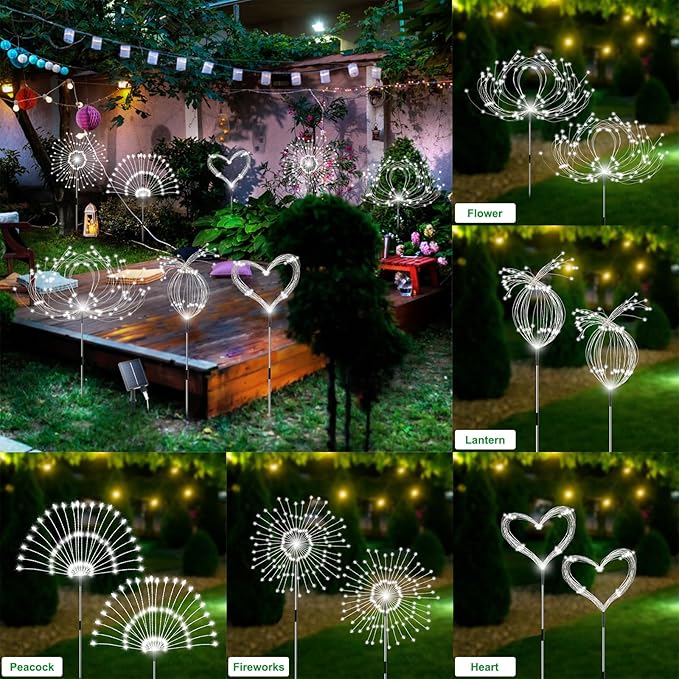 Solar Garden Lights Outdoor Waterproof, 4 Pack Total 480 LED Solar Firework - Image 5