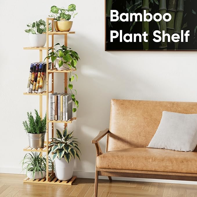 ROSSNY 55 Inch Tall Plant Stand Indoor, 7 Tier 8 Potted Bamboo Plant Stands - Image 6
