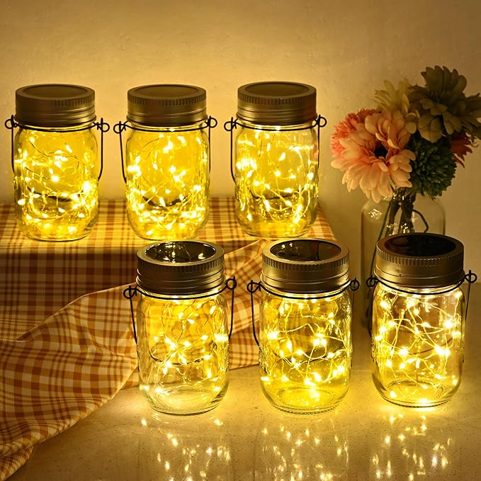 GIGALUMI Solar Mason Jar Lights, 12 Pack 30 Led String Fairy Lights Garden - Image 2