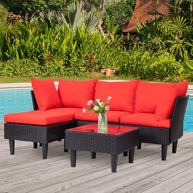 FDW Patio Furniture Sets 5 Pieces Outdoor Wicker Conversation Set Sectional - Image 2