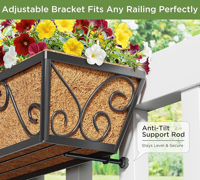 4pcs 30 Inch Window Deck with Coco Liner, Metal Hanging Flower Planter Window - Image 3