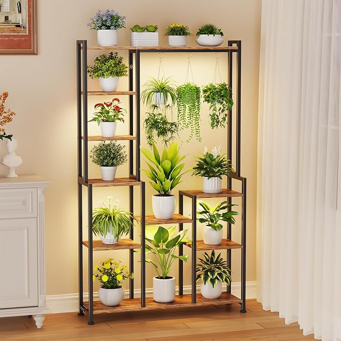 C2 Plant Stand Indoor with Grow Lights, Indoor Tiered Metal Plant Stand 70.87" by CYXPHION
