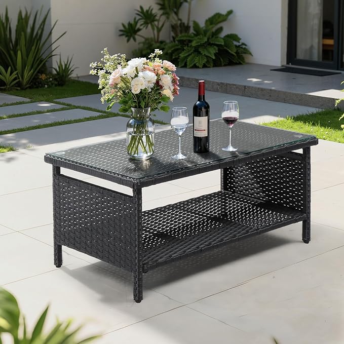 VINGLI Outdoor Wicker CoffeeTable Patio Coffee Tables - Image 2