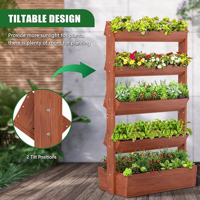 Wooden Vertical Raised Garden Bed, 5 Tier Garden Planters Raised Beds - Image 3