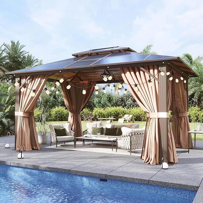 Aoxun 10'x12' Hardtop Gazebo, Aluminum Frame Permanent Pavilion - Image 2