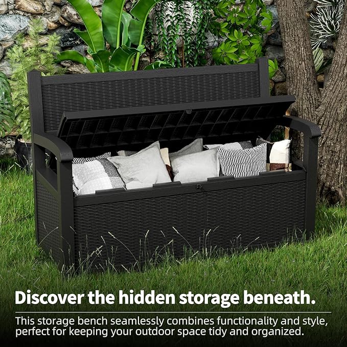80 Gallon Outdoor Storage Bench Deck Box Waterproof Lockable, Outdoor Storage - Image 5