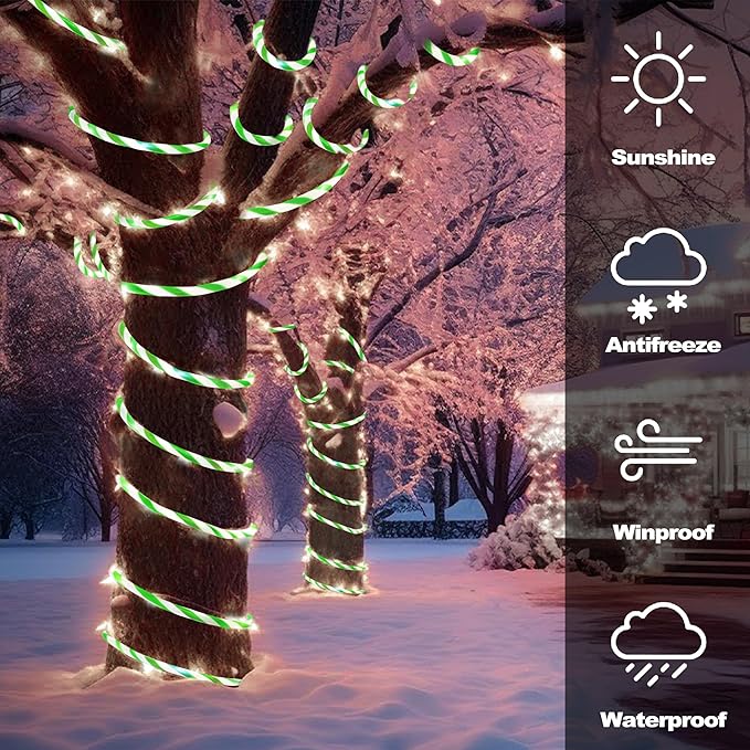 Jnaurb Christmas Candy Cane Lights, 33ft 240 LED Connectable Flexible White & - Image 5
