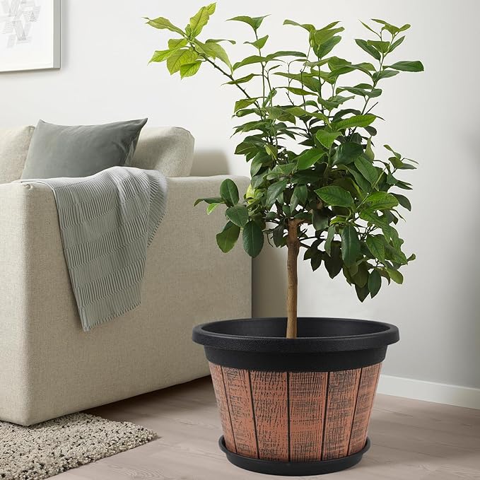 Quarut Large 4 Pack 16 inch Plant Pots, Whiskey Barrel Planters - Image 5