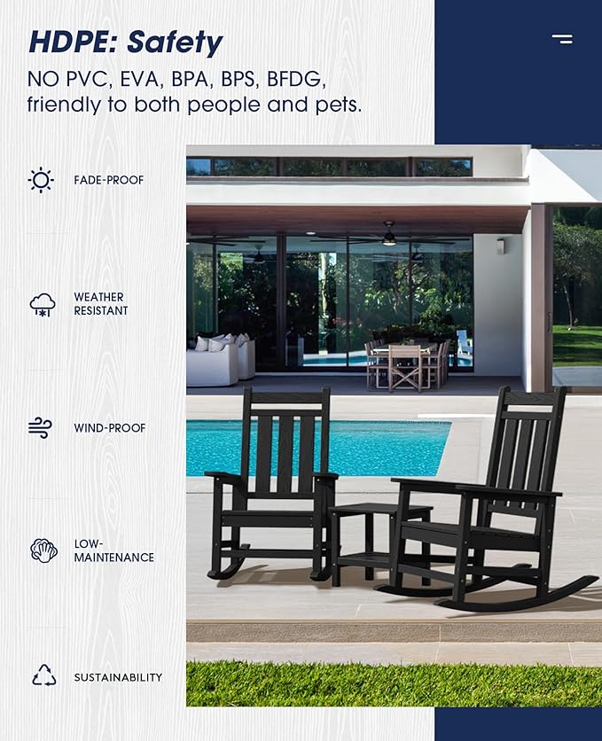 KINGYES Oversized Outdoor Rocking Chair Set of 8, All-Weather Patio Rocking - Image 7