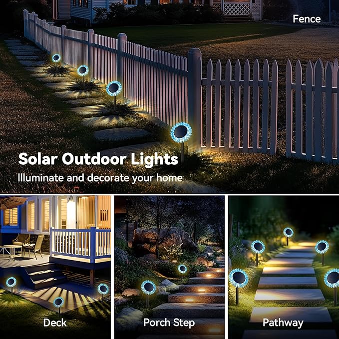 Outdoor Solar Lights, 4 Pack Led Solar Sunflower Lights, Stake/Wall 2-in-1 - Image 3