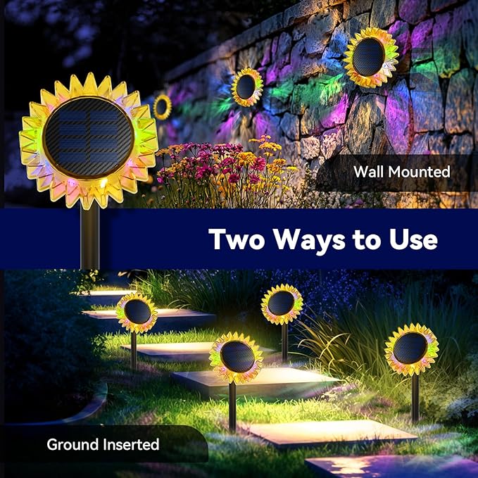 Outdoor Solar Lights, 6 Pack Led Solar Sunflower Lights, Stake/Wall 2-in-1 - Image 2