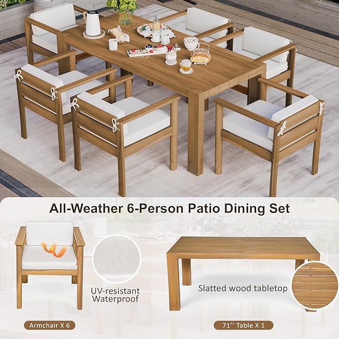 Merax 7-Piece Patio Dining Table Set, Outdoor Furniture Set - Image 3