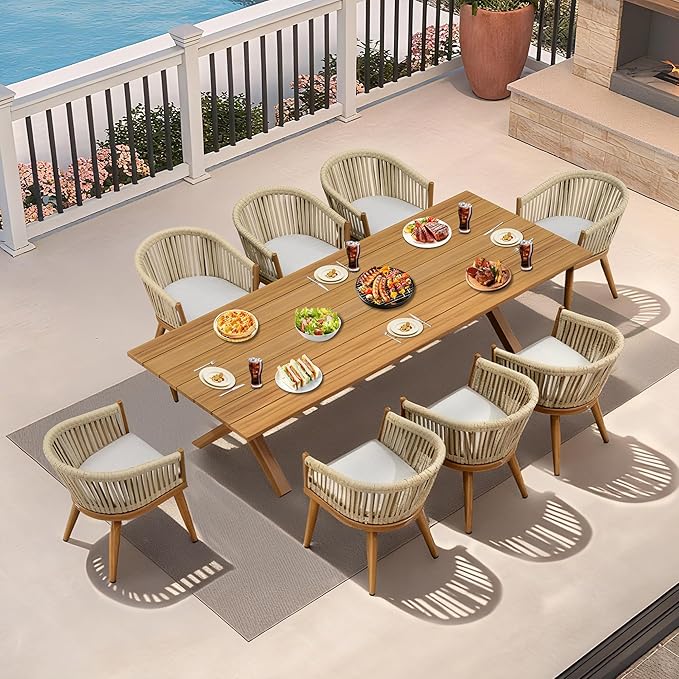 PURPLE LEAF 9 Piece Longer Outdoor Dining Set by PURPLELEAF