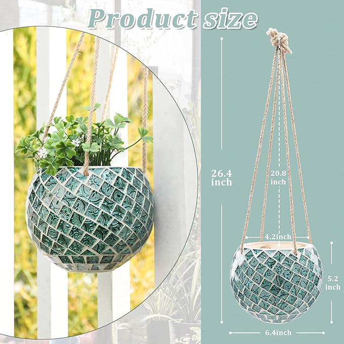 Ceramic Hanging Planter Mosaic Hanging Flower Pot Small Plant Pot - Image 2
