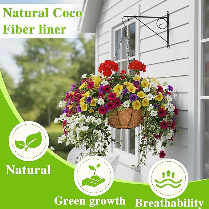 Metal Hanging Planters Basket Set of 3 Hanging Flower Pots 12 Inch Chain Round - Image 2