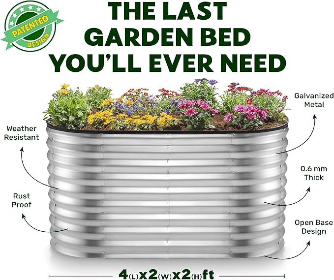 Plant & Plot Galvanized Raised Garden Beds Outdoor // 4×2×2 ft Planter Raised - Image 5