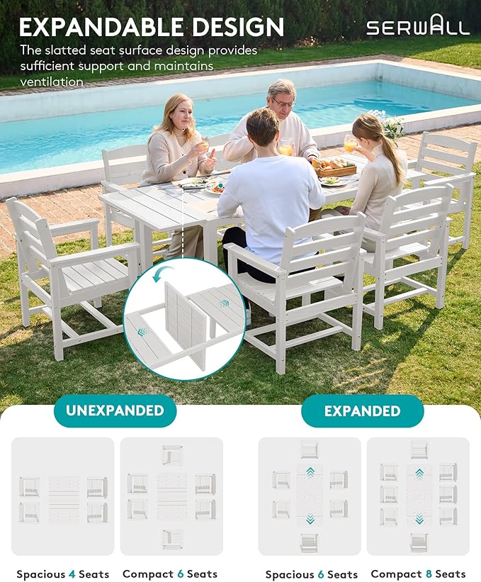 SERWALL 7-Piece Patio Dining Sets, All Weather HDPE Outdoor Furniture Set - Image 4