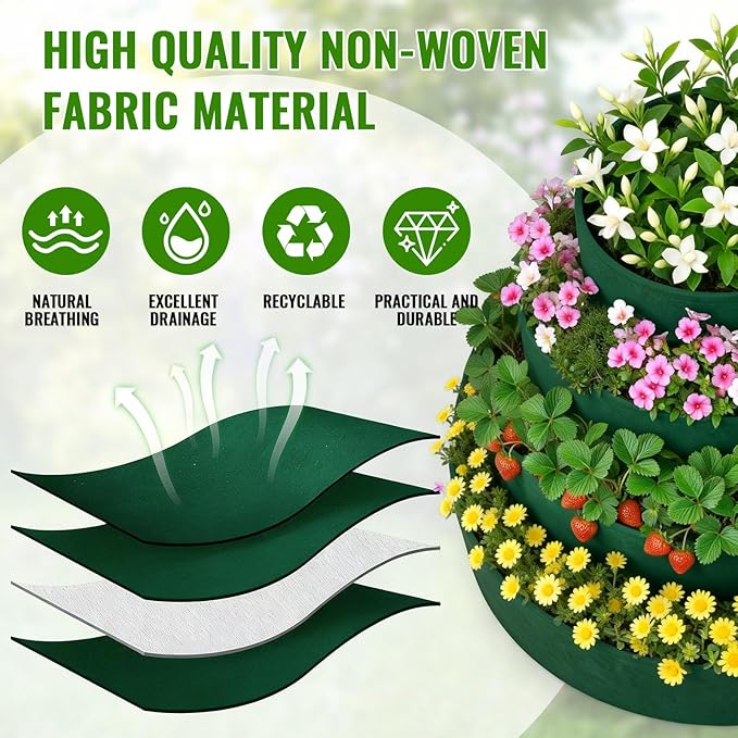 4 Pcs Plant Grow Bags 4 Tiered Strawberry Planter Tower Fabric Raised Garden - Image 5
