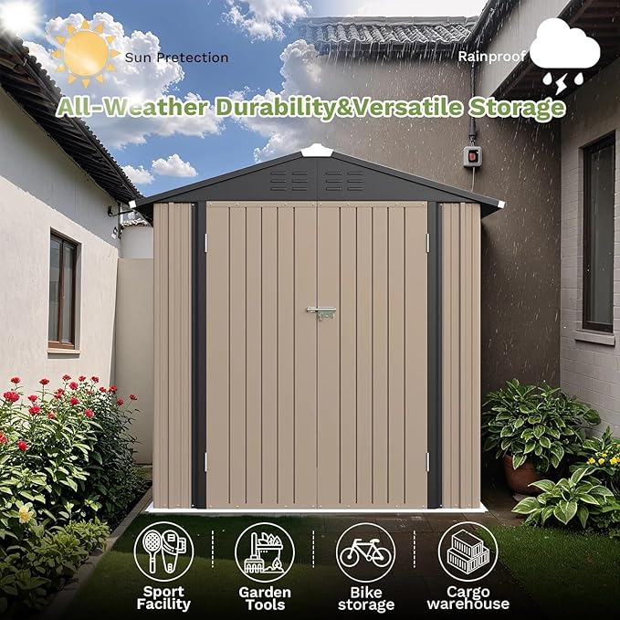 Greesum 6×4FT Outdoor Storage Shed, Metal Patio Storaged Sheds - Image 5