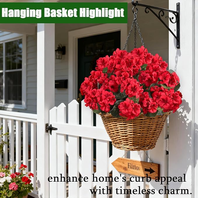 Artificial Flowers for Outdoors, 6 Bundles Realistic Silk Fake Red Geraniums - Image 5