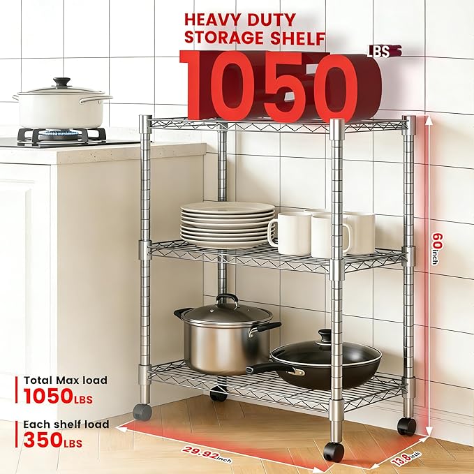Xcity Storage Shelves, 3 Tier Heavy Duty Metal Shelving Unit - Image 2