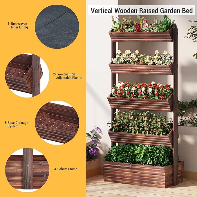 Vertical Wooden Raised Garden Bed Planters Wood Planter Kit Plant Stand Flower - Image 4