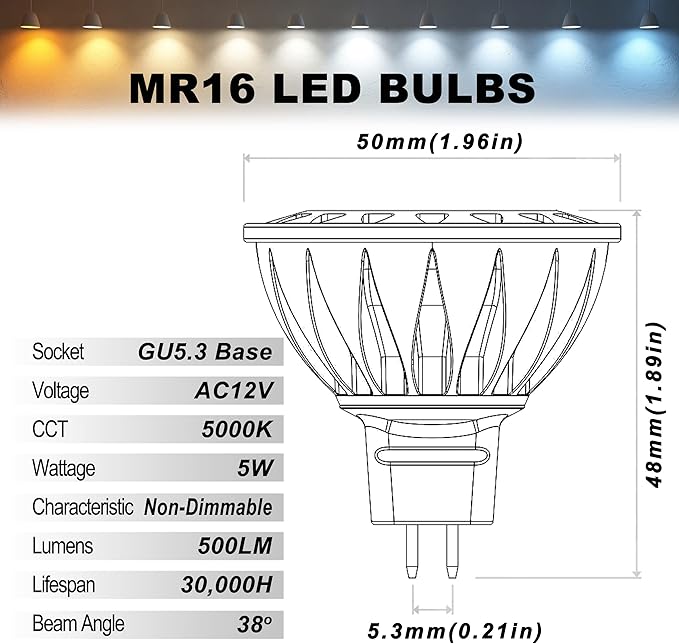 ALIDE 5W MR16 5000K Daylight White Led Bulbs GU5.3, MR16 20W 50 Watt Halogen - Image 3