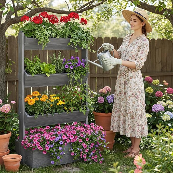 DoCred Vertical Wooden Raised Garden Bed, 4 Tier Upgraded Garden Planters - Image 8