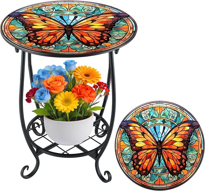 Outdoor Side Table Round Small Mosaic Patio Accent Indoor End Plant Coffee Tea by Cinnvoice
