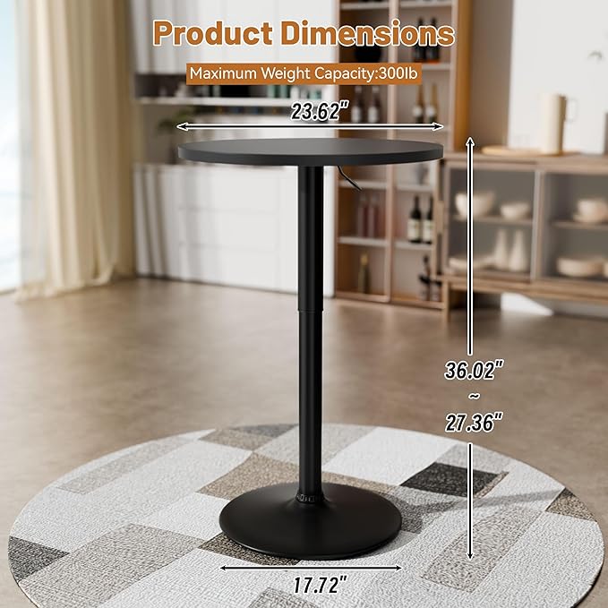 Flamaker Round Bistro Pub Table 23.6 Inch Height Adjustable 360° Swivel Bar - Image 3