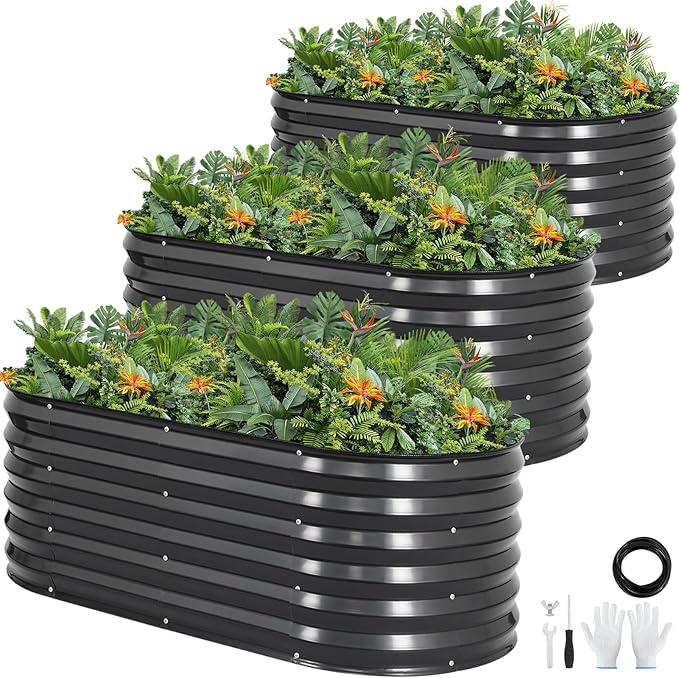 Galvanized Raised Garden Bed Outdoor |17'' Tall Planter Box Outdoor by GGOODGAIN