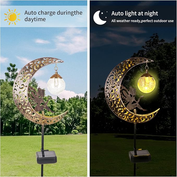 Solar Garden Lights Outdoor Decor, Moon Fairy Crackle Glass Lights, Waterproof - Image 5