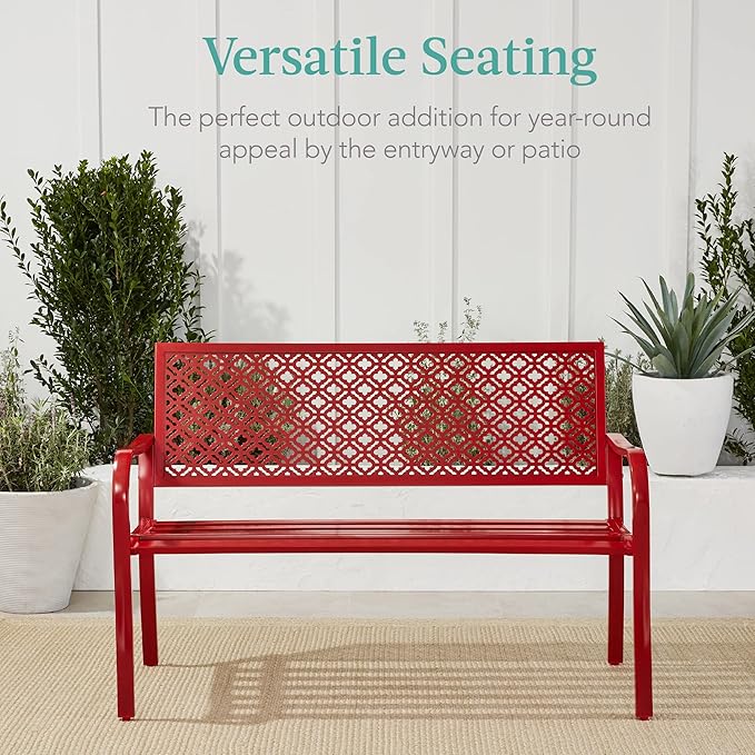 Best Choice Products Outdoor Bench 2-Person Metal Steel Benches Furniture - Image 7