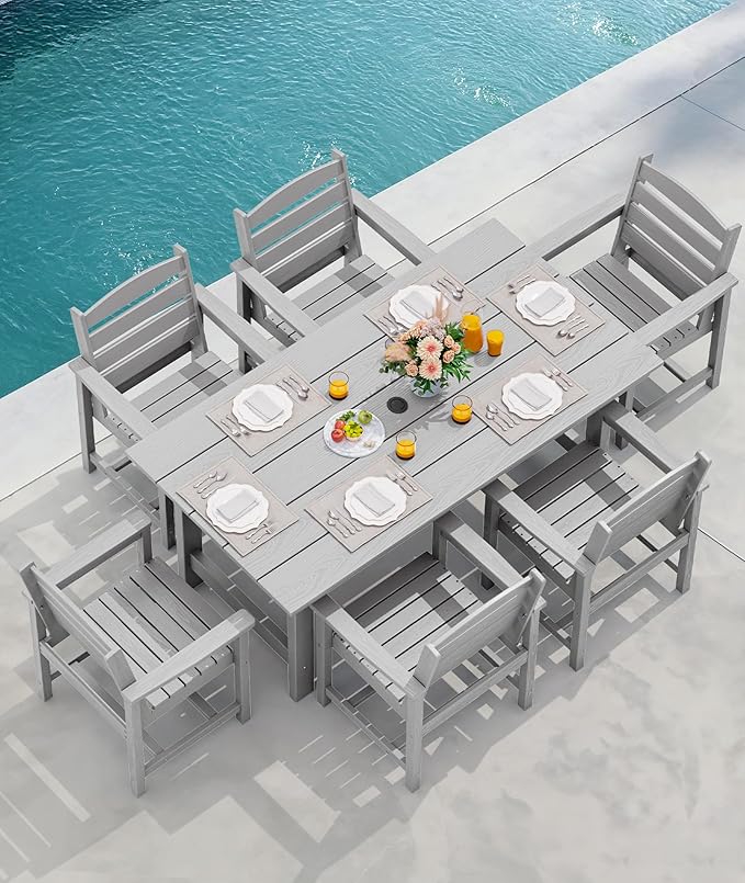 SERWALL Outdoor HDPE Dining Table Set, 7-Piece Outdoor Dining Table Sets by SERWALL