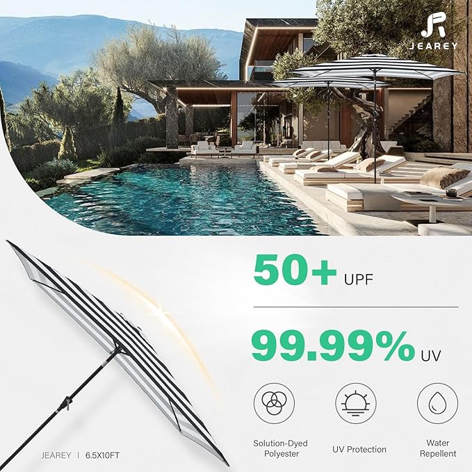 JEAREY 6.5x10 ft Rectangular Patio Umbrellas Rectangle Outdoor Umbrella - Image 5