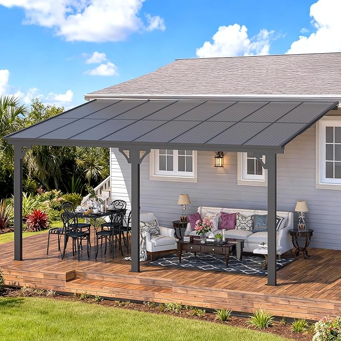 AECOJOY 10' x 16' Adjustable Height Outdoor Lean to Gazebo Pergola - Image 5