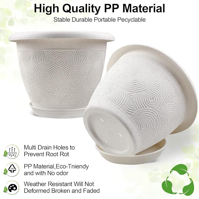 8 Inch Flower Pots Planters for Indoor Outdoor Plants, 4 Pack Plastic Small - Image 4